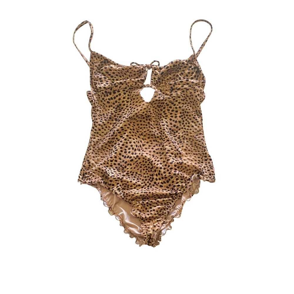 Davina Leopard Print One Piece Swimsuit Size S Cutout Tie Back Swimwear